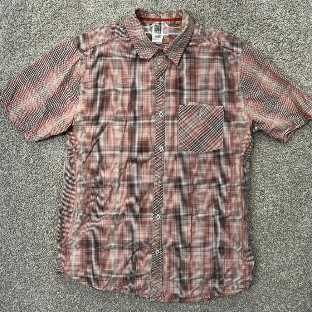 The North Face Shirt Mens Large Button-Down Orange Plaid Short Sleeve EUC